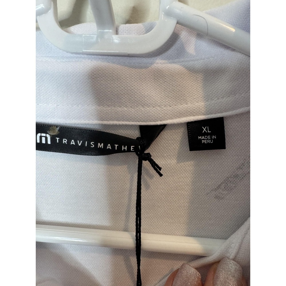 TravisMathew Polo Shirt Mens XL White Palm Tree Print Golf Tropical Short Sleeve - Picture 5 of 8